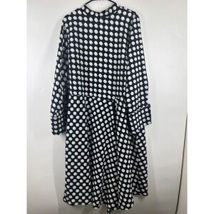Eloquii Polka Dot Mock Neck Midi Dress Navy White Plus Size 20 Long Sleeve
